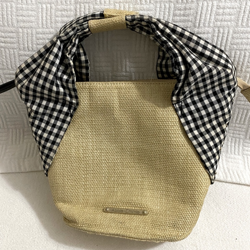 Tan and Black Shoulder Bag with Checkered Detail